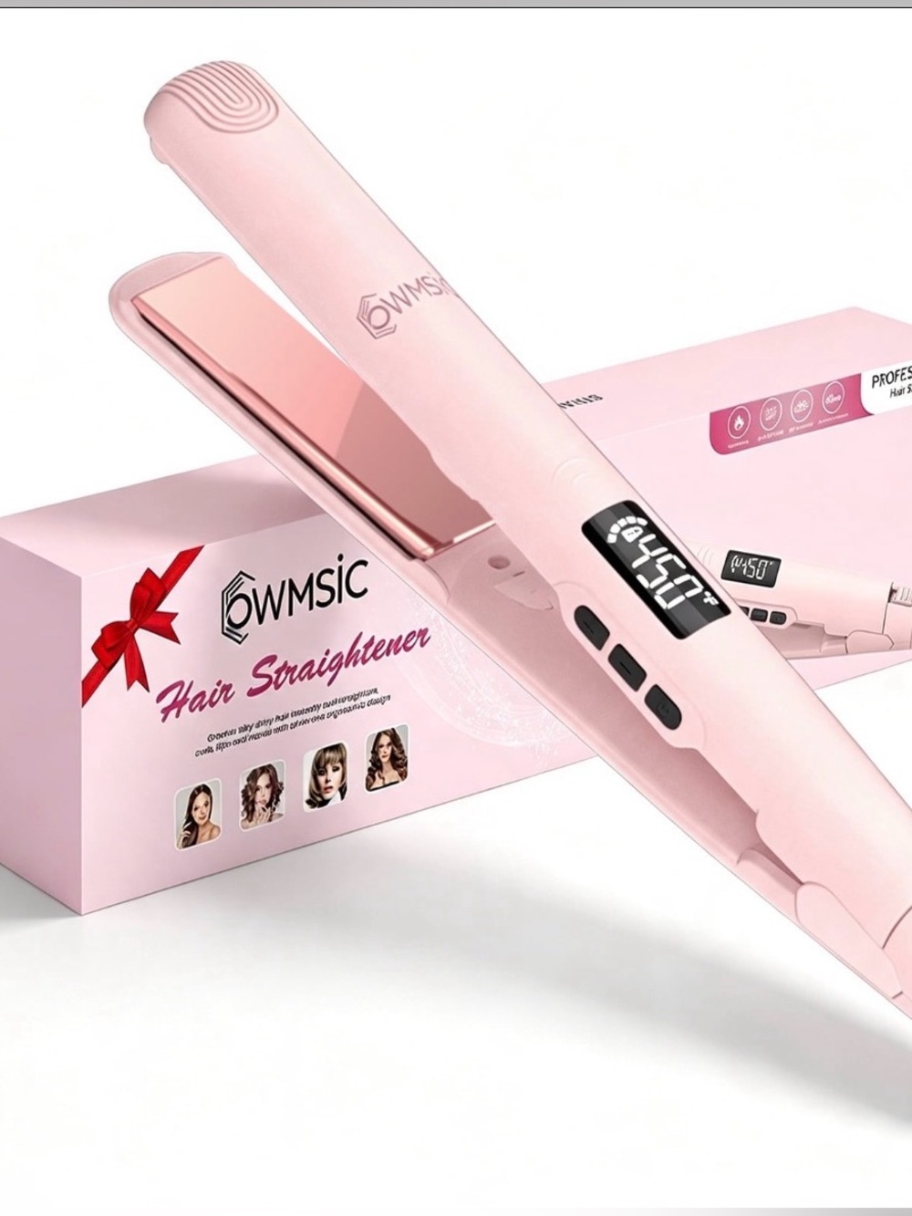 OWMSIC 2-in-1 Hair Straightener & Curler 1” Ceramic Flat Iron Pink NEW